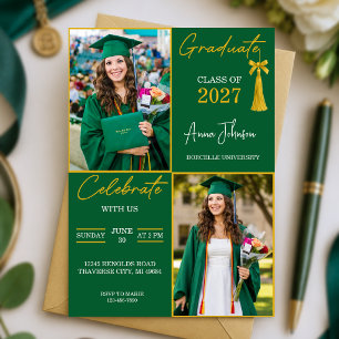 Green & Gold Custom Photo Graduation Party Invitation