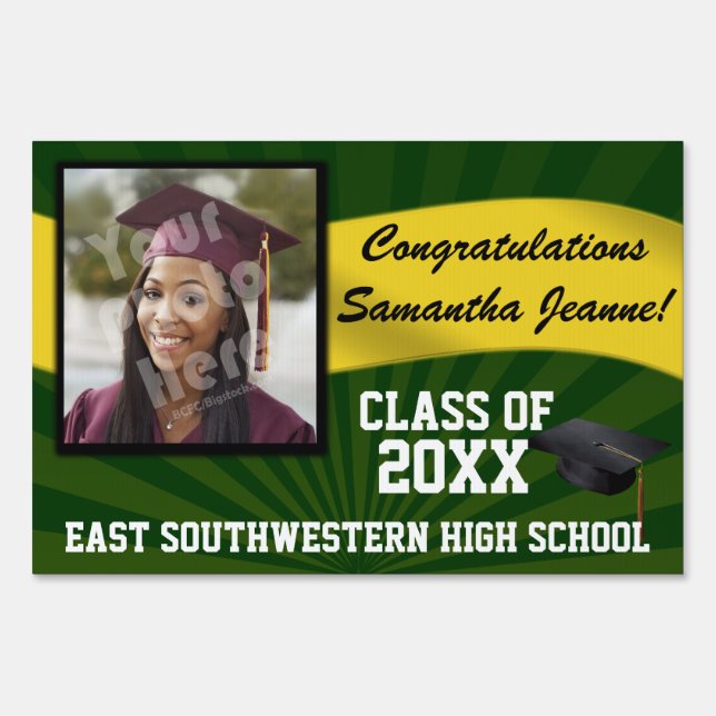 Green/Gold Custom Photo Graduation Yard Sign (Front)
