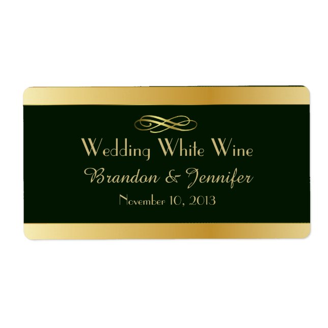 Green & Gold Custom Wedding Mini Wine Labels (Front)