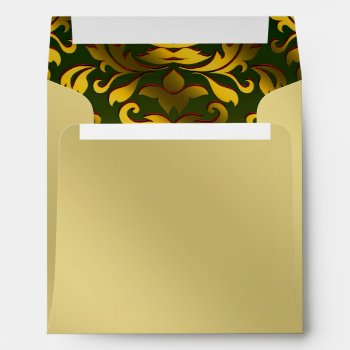 Green Gold Damask Christmas Holiday Envelope by CorporateCentral at Zazzle