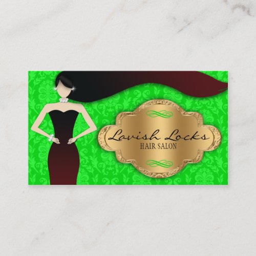 Green Gold Damask Hair Stylist Salon Business Card Template