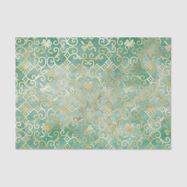 Green & Gold Damask Wallpaper Tissue Paper (Front)