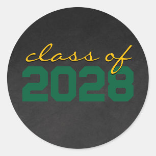 Green & Gold Dark Chalkboard Graduation Classic Round Sticker