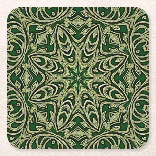 Green Gold Decorative Paper Coaster (Front)