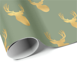Green Gold Deer   Wrapping Paper