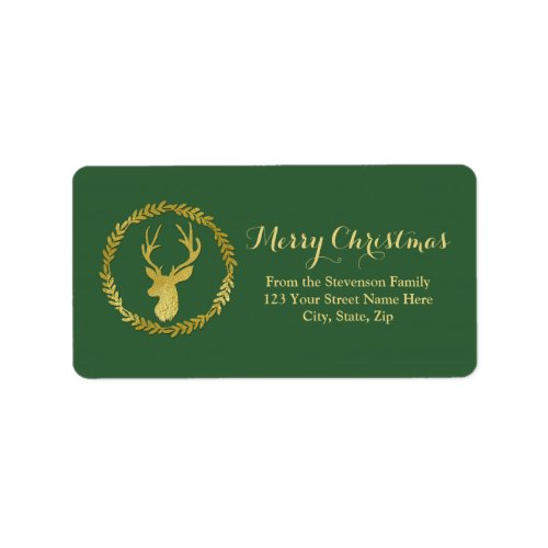 Green Gold Deer Wreath Christmas Address Label