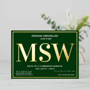 Green Gold Degree MSW Graduation Foil Invitation