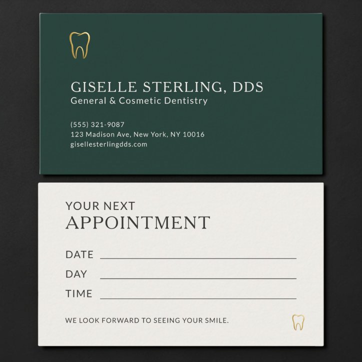 Green Gold Dentist Office Appointment Business Card