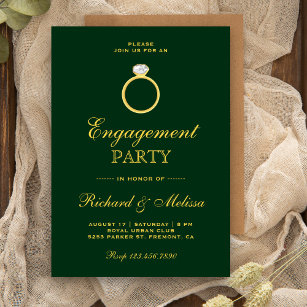 Green Gold Diamond Ring Engagement Party Invite