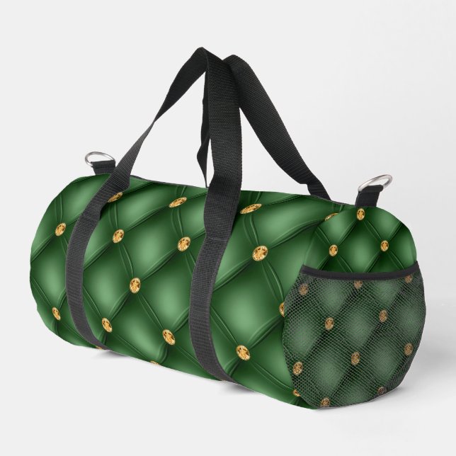 Green Gold Diamonds Tufted Duffle Bag (Right Corner)