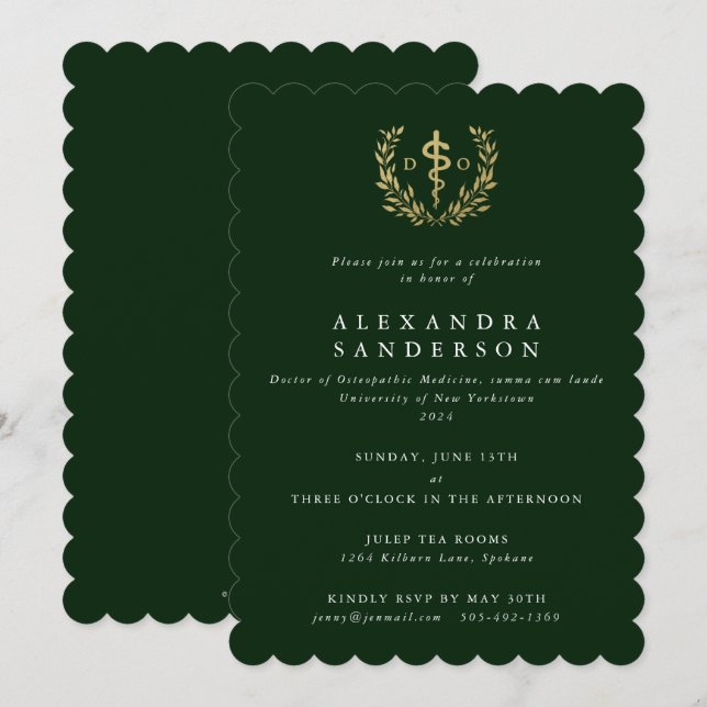 Green/Gold Doctor of Osteopathic Medicine Grad Invitation (Front/Back)