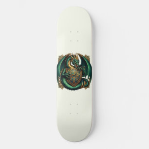 Green & Gold Dragon with Shield Skateboard