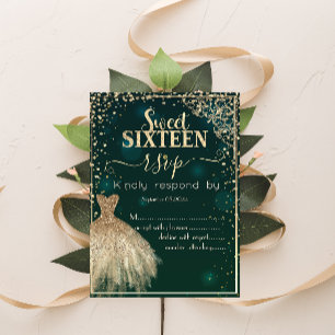 Green Gold Dress Tiara,Diamonds Sweet 16 RSVP Invitation