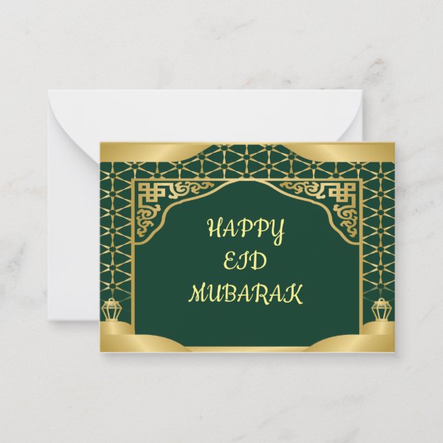 Green Gold Eid Mubarak Greeting Card (Front)