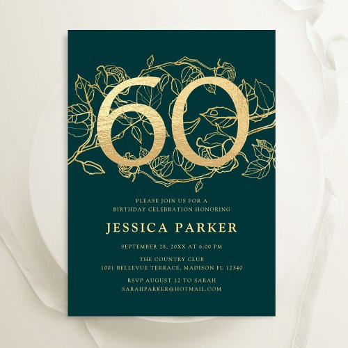 Green Gold Elegant 60th Birthday Invitation