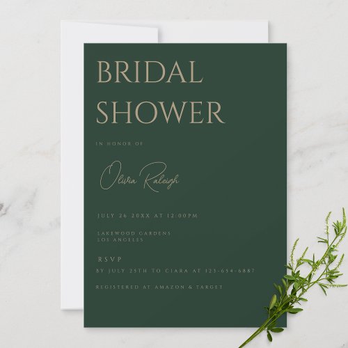 Green  Gold Elegant Bridal Shower Invitation