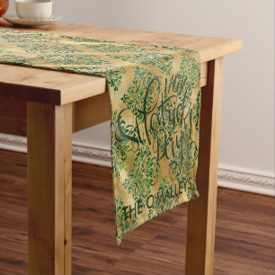 Green & Gold Elegant Damask Pattern Table Runner