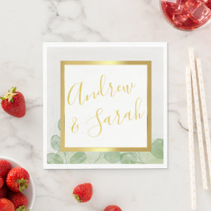 Green & Gold Elegant Eucalyptus Minimalist Napkins