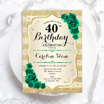 Green Gold Elegant Floral 40th Birthday Invitation<br><div class="desc">30th Birthday Party Invitation. Elegant floral emerald green design with roses. Features faux glitter gold stripes and script font. Perfect for a stylish womens bday celebration. Can be customized for any age! Printed Zazzle invitations or instant download digital printable template.</div>