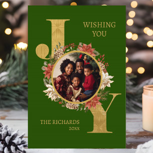Green Gold Elegant Photo Folded Christmas Holiday Card