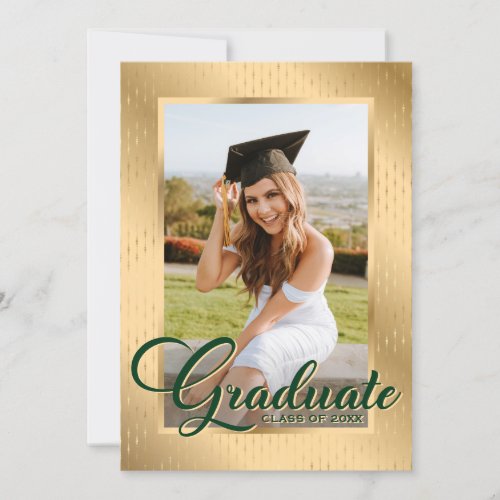 Green Gold Elegant Photo Graduation Party Invitation