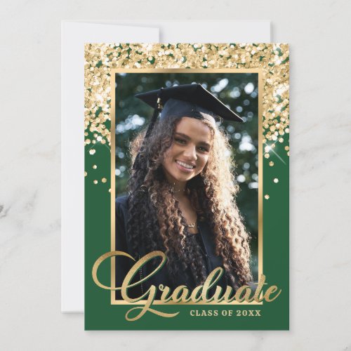 Green Gold Elegant Photo Graduation Party Invitation