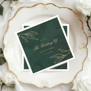 Green Gold Emerald Botanical Enchanted Wedding Napkins
