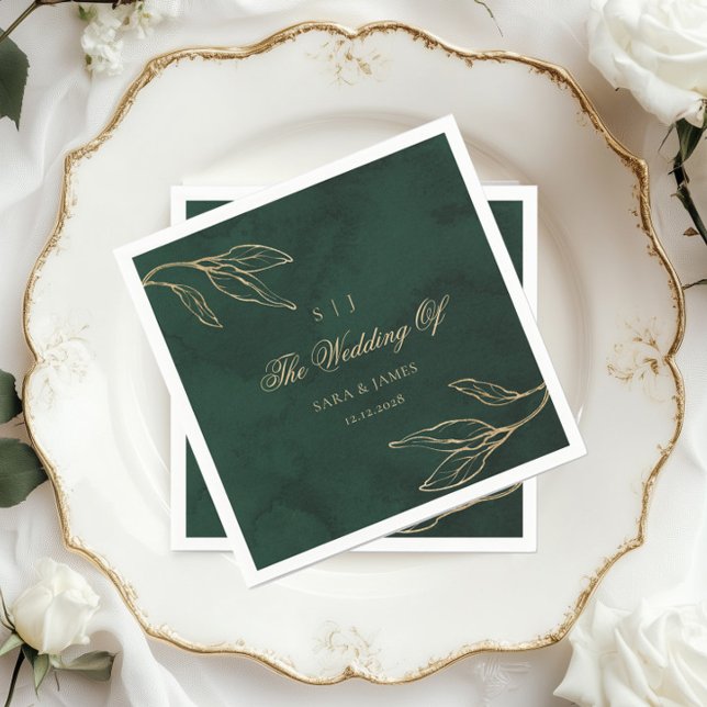 Green Gold Emerald Botanical  Enchanted Wedding Napkins (Creator Uploaded)