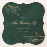Green Gold Emerald Botanical  Enchanted Wedding Paper Coaster