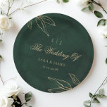Green Gold Emerald Botanical  Enchanted Wedding Paper Plates
