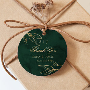 Green Gold Emerald Botanical Wedding Thank you Favor Tags