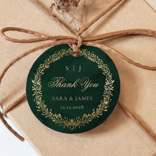 Green Gold Emerald Botanical Wedding Thank you Favor Tags