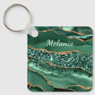 Green Gold Emerald Custom Name Keychain Gift