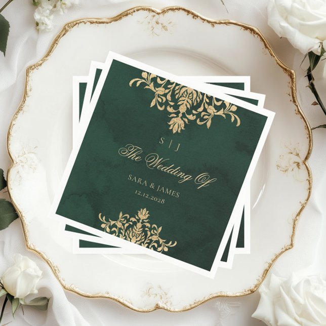 Green Gold Emerald Victorian Enchanted Wedding Napkins (Creator Uploaded)