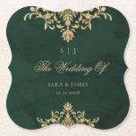 Green Gold Emerald Victorian Enchanted Wedding Paper Coaster