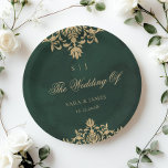 Green Gold Emerald Victorian Enchanted Wedding Paper Plates