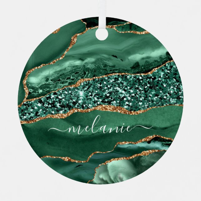 Green Gold Emerald Your Name Christmas Ornament (Front)