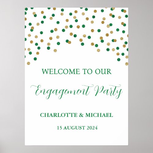 Green Gold Engagement Party Custom 18x24 Poster