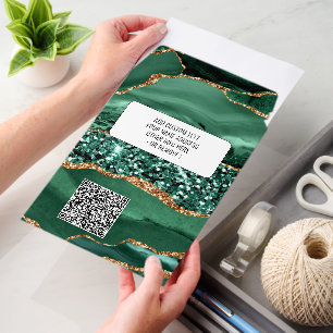 Green Gold Envelope Mailers Personalized QR Code