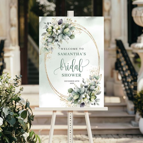 Green Gold Eucalyptus Bridal Shower Welcome Sign
