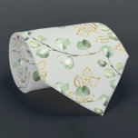 Green Gold Eucalyptus Elegant Silver Sage Wedding Neck Tie<br><div class="desc">A simple yet elegant wedding neck tie featuring sage green and shimmering gold eucalyptus sprigs in a light pattern against a solid silver sage green light background.</div>