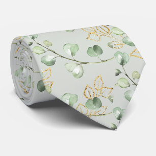 Green Gold Eucalyptus Elegant Silver Sage Wedding Neck Tie
