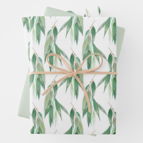 Green Gold Eucalyptus Glitz Wedding  Wrapping Paper Sheets