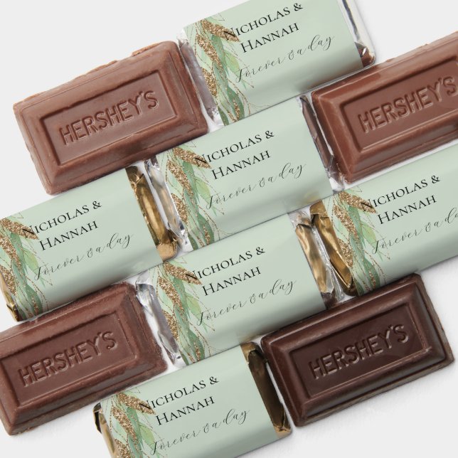 Green Gold Eucalyptus Glitzy Glitter Wedding  Hershey's Miniatures (Assorted)