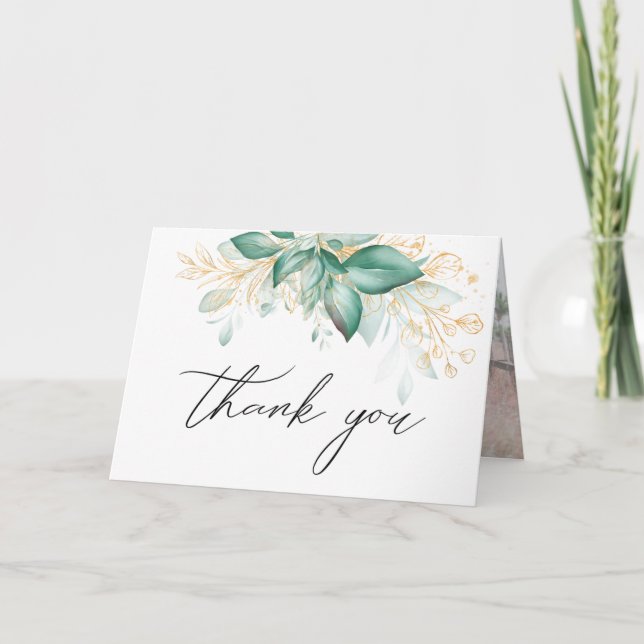 green gold eucalyptus greenery thank you card (Front)