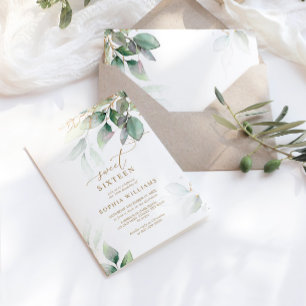 Green & Gold Eucalyptus Sweet 16 Birthday Invitation