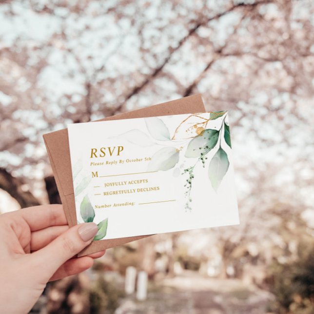 Green & Gold Eucalyptus VAR 1 Wedding RSVP Card (Creator Uploaded)