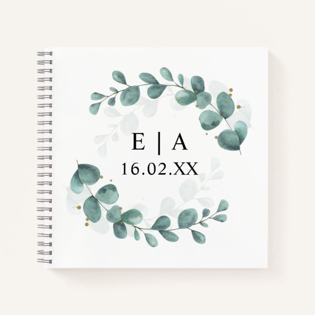 Green & Gold Eucalyptus Wedding Guest Book (Front)