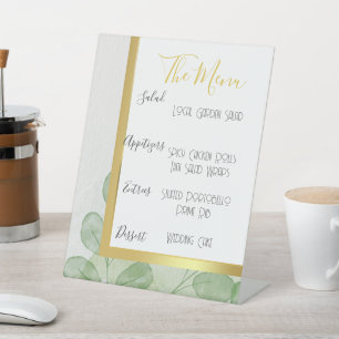 Green & Gold Eucalyptus Wedding Menu Pedestal Sign