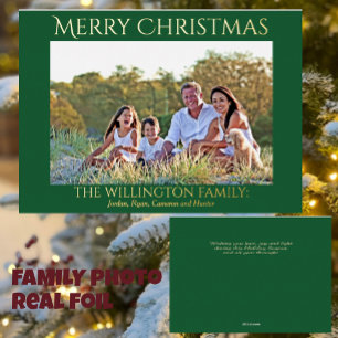 Green Gold Family Photo Merry Christmas Foil Holiday Card